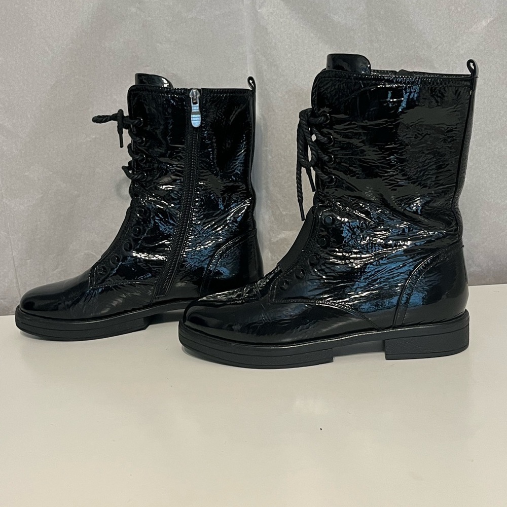 Women's Patent Leather Sz 7 / EU38 Black Combat Boots‎ Platform Lace Up Grunge - Picture 4 of 14